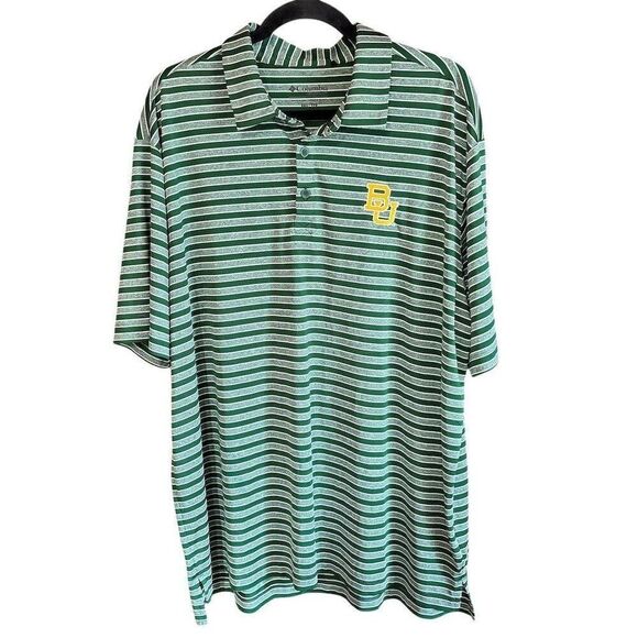 Columbia Golf Men's 2XL Green Striped Polo Shirt Baylor Bears Logo - Picture 1 of 6